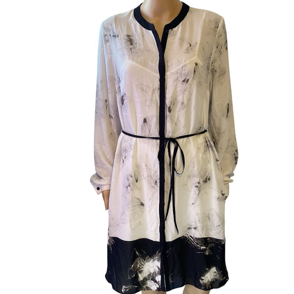New SIMPLY VERA WANG ShirtDress With Bloc Minimalist Bloom BlackWhite Silky Sz M